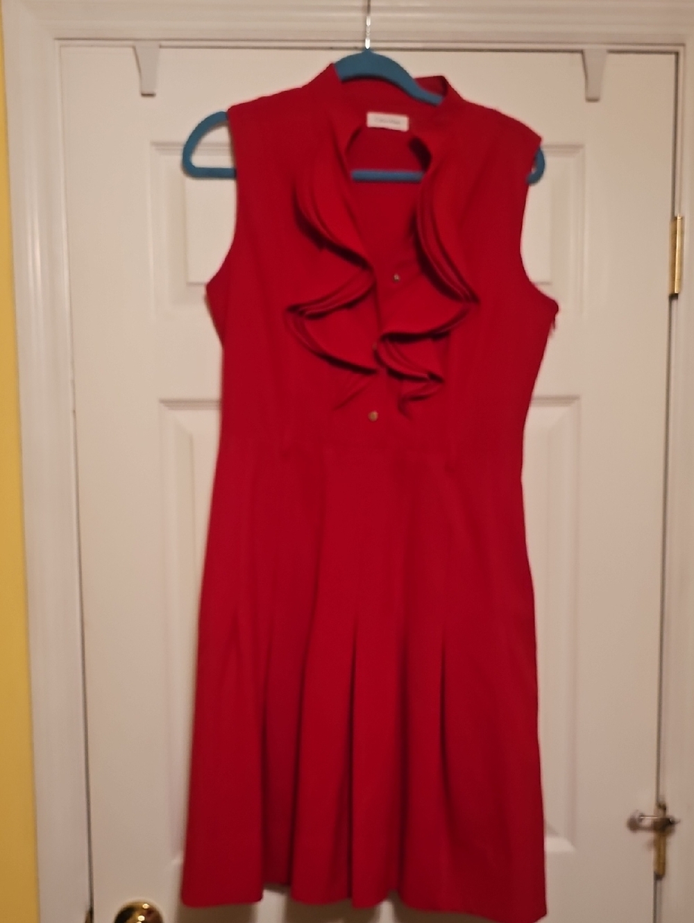 Calvin Klein Red Sleeveless Ruffle-Front Fit-and-Flare Dress